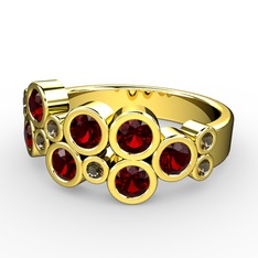 Garnet ve dumanlı kuvars 14 ayar altın yüzük