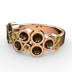 Dumanlı kuvars ve peridot 14 ayar rose altın yüzük
