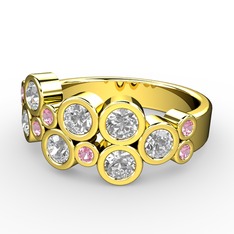 Karma Yüzük - Swarovski ve pembe kuvars 18 ayar altın yüzük #1snt070