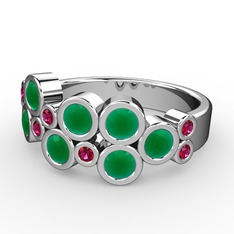 Karma Yüzük - Kök zümrüt ve rodolit garnet 14 ayar beyaz altın yüzük #1soafzm