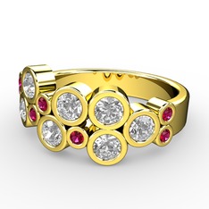 Beyaz zirkon ve rodolit garnet 8 ayar altın yüzük