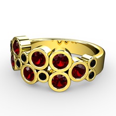 Karma Yüzük - Garnet ve siyah zirkon 18 ayar altın yüzük #1t293me