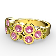 Karma Yüzük - Pembe kuvars ve peridot 925 ayar altın kaplama gümüş yüzük #1tih588