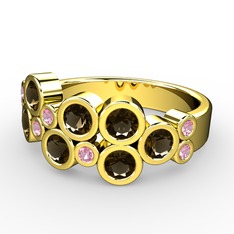 Karma Yüzük - Dumanlı kuvars ve pembe kuvars 18 ayar altın yüzük #1tohc36