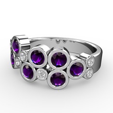Ametist ve swarovski 18 ayar beyaz altın yüzük