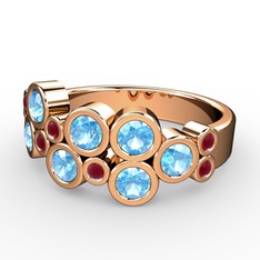 Karma Yüzük - Akuamarin ve kök yakut 14 ayar rose altın yüzük #1tz09xr