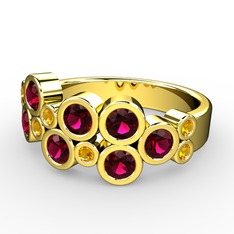 Rodolit garnet ve sitrin 925 ayar altın kaplama gümüş yüzük