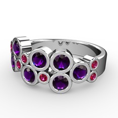 Karma Yüzük - Ametist ve rodolit garnet 14 ayar beyaz altın yüzük #1uita86