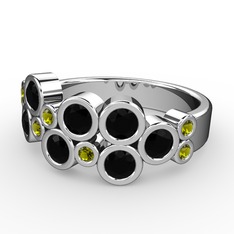 Karma Yüzük - Siyah zirkon ve peridot 8 ayar beyaz altın yüzük #1ujixvt