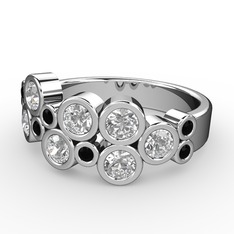 Karma Yüzük - Swarovski ve siyah zirkon 8 ayar beyaz altın yüzük #1v9y0ch