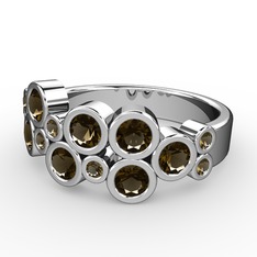 Karma Yüzük - Dumanlı kuvars 14 ayar beyaz altın yüzük #1vn9xoj