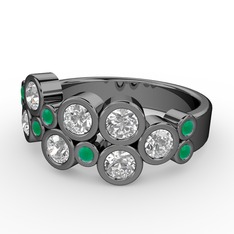 Karma Yüzük - Swarovski ve kök zümrüt 925 ayar siyah rodyum kaplama gümüş yüzük #1vu1pii