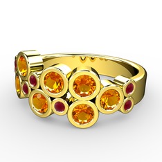 Karma Yüzük - Sitrin ve kök yakut 18 ayar altın yüzük #1wxn5r4