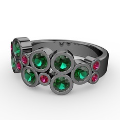 Yeşil kuvars ve rodolit garnet 925 ayar siyah rodyum kaplama gümüş yüzük