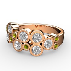 Beyaz zirkon ve peridot 8 ayar rose altın yüzük