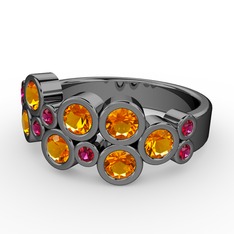 Karma Yüzük - Sitrin ve rodolit garnet 925 ayar siyah rodyum kaplama gümüş yüzük #1y3x7e5