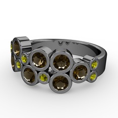 Karma Yüzük - Dumanlı kuvars ve peridot 925 ayar siyah rodyum kaplama gümüş yüzük #1y436p