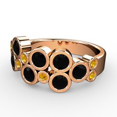 Karma Yüzük - Siyah zirkon ve sitrin 8 ayar rose altın yüzük #1y838f3