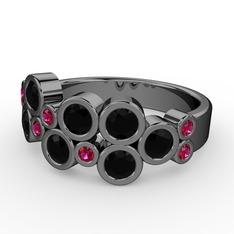 Karma Yüzük - Siyah zirkon ve rodolit garnet 925 ayar siyah rodyum kaplama gümüş yüzük #1ylmw7e