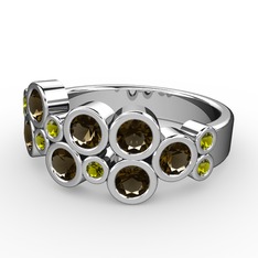 Karma Yüzük - Dumanlı kuvars ve peridot 925 ayar gümüş yüzük #1yp0wvy