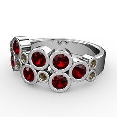 Karma Yüzük - Garnet ve dumanlı kuvars 8 ayar beyaz altın yüzük #2pjn8d