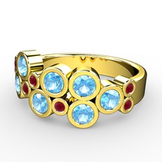 Karma Yüzük - Akuamarin ve kök yakut 14 ayar altın yüzük #2wrgi0
