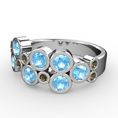 Karma Yüzük - Akuamarin ve dumanlı kuvars 8 ayar beyaz altın yüzük #331n5m