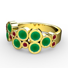 Karma Yüzük - Kök zümrüt ve kök yakut 14 ayar altın yüzük #3n290h
