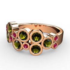 Peridot ve rodolit garnet 8 ayar rose altın yüzük