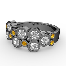 Beyaz zirkon ve sitrin 925 ayar siyah rodyum kaplama gümüş yüzük