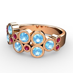 Karma Yüzük - Akuamarin ve rodolit garnet 8 ayar rose altın yüzük #4u33r