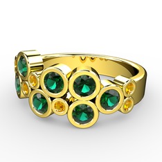 Karma Yüzük - Yeşil kuvars ve sitrin 8 ayar altın yüzük #4xld0k