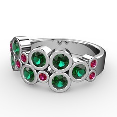 Karma Yüzük - Yeşil kuvars ve rodolit garnet 8 ayar beyaz altın yüzük #56jmk1