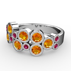 Karma Yüzük - Sitrin ve rodolit garnet 8 ayar beyaz altın yüzük #61u7q0