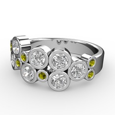 Karma Yüzük - Beyaz zirkon ve peridot 14 ayar beyaz altın yüzük #62cujb