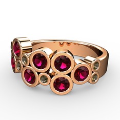 Karma Yüzük - Rodolit garnet ve dumanlı kuvars 925 ayar rose altın kaplama gümüş yüzük #6s4rf5