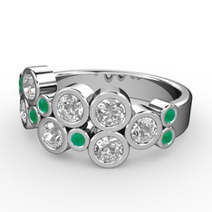 Swarovski ve kök zümrüt 8 ayar beyaz altın yüzük