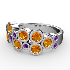 Karma Yüzük - Sitrin ve ametist 18 ayar beyaz altın yüzük #86g2jg