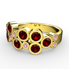 Karma Yüzük - Garnet ve pembe kuvars 14 ayar altın yüzük #8m9o07