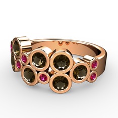Karma Yüzük - Dumanlı kuvars ve rodolit garnet 14 ayar rose altın yüzük #8meiyx