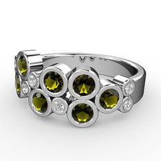 Peridot ve beyaz zirkon 8 ayar beyaz altın yüzük