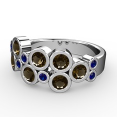 Karma Yüzük - Dumanlı kuvars ve lab safir 18 ayar beyaz altın yüzük #9sggv7