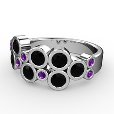 Karma Yüzük - Siyah zirkon ve ametist 925 ayar gümüş yüzük #9shcuj