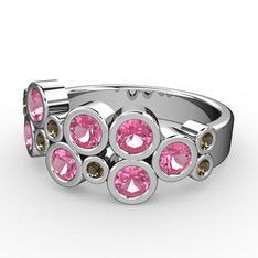 Pembe kuvars ve dumanlı kuvars 18 ayar beyaz altın yüzük