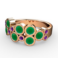 Kök zümrüt ve ametist 8 ayar rose altın yüzük