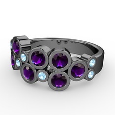 Karma Yüzük - Ametist ve akuamarin 925 ayar siyah rodyum kaplama gümüş yüzük #amqush