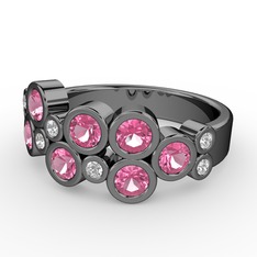 Karma Yüzük - Pembe kuvars ve swarovski 925 ayar siyah rodyum kaplama gümüş yüzük #cqqljw