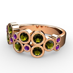 Peridot ve ametist 925 ayar rose altın kaplama gümüş yüzük