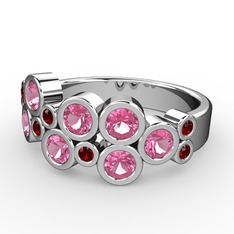 Karma Yüzük - Pembe kuvars ve garnet 14 ayar beyaz altın yüzük #dagpkr