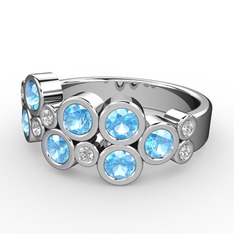 Karma Yüzük - Akuamarin ve beyaz zirkon 8 ayar beyaz altın yüzük #dal9es